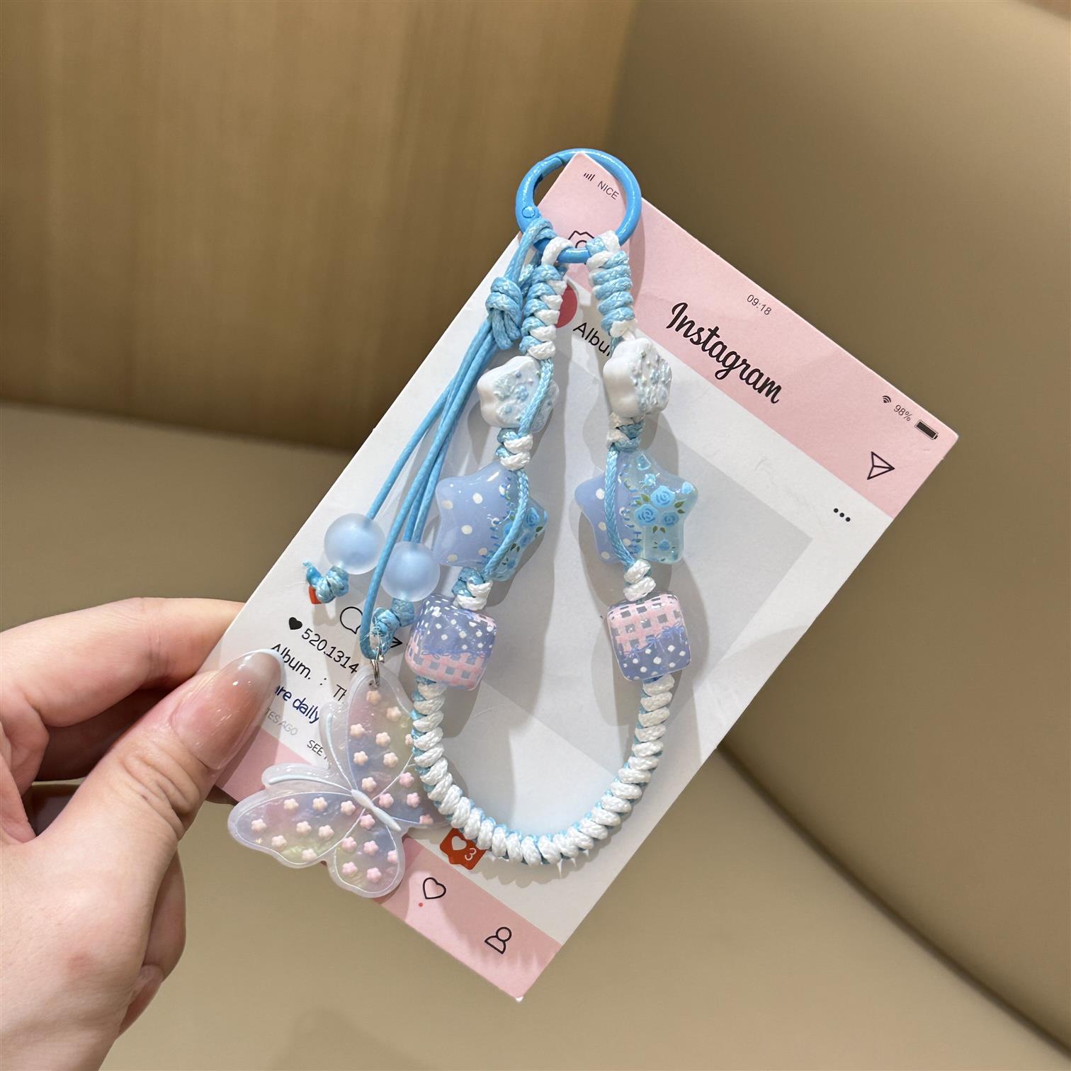 梦幻蝴蝶链可爱挂饰手工编织绳ins少女心可爱包包挂件钥匙扣