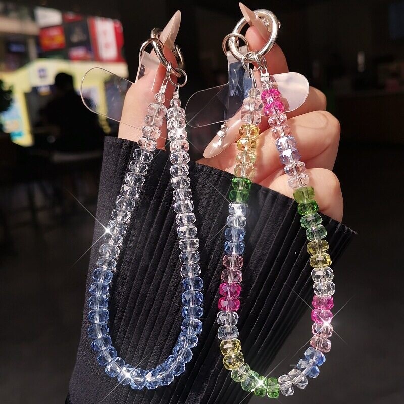 原创自制彩色水晶串珠链挂绳汽车钥匙扣包包挂件相机挂饰清新