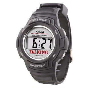 防水电子中老年人手表中文语音整点报时闹钟盲人腕表塑料盒675TC