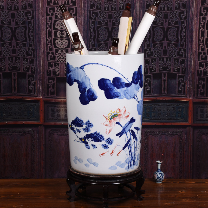 景德镇陶瓷花瓶箭筒书画缸卷轴缸字画桶落地大号客厅家居饰品摆饰