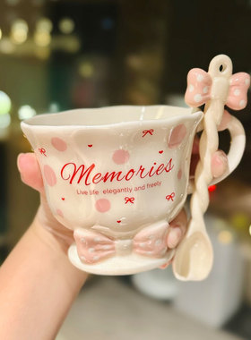 ins风蝴蝶结陶瓷马克杯生日礼物高颜值送女生闺蜜伴手礼喝水杯子