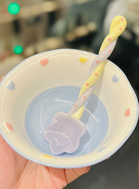 卡通独角兽陶瓷碗釉下彩手绘可爱少女心5寸雪糕冰淇淋碗配甜品勺