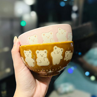 网红卡通小熊陶瓷米饭碗家用可爱宝宝辅食浮雕小碗早餐甜品酸奶碗