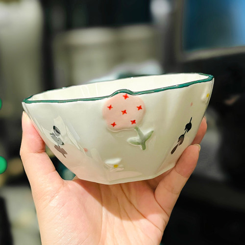 陶瓷小清新釉下彩手绘米饭碗
