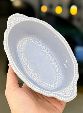 法式浮雕椭圆双耳焗盘高级感家用花边水果盘微波炉烤箱专用烤盘