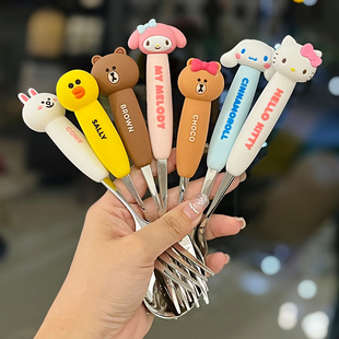 玉桂狗KT猫美乐蒂卡通304不锈钢勺水果叉三丽鸥餐具套装 吃饭调羹