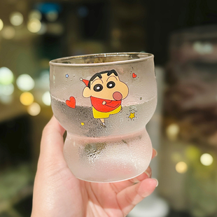 可爱蜡笔小新玻璃杯女生高颜值家用喝水杯子个人专用啤酒威士忌杯