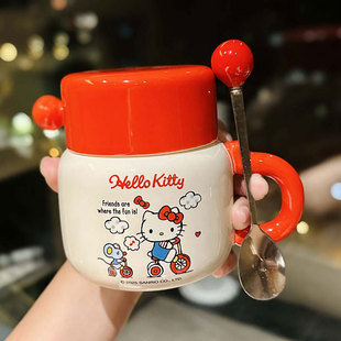 Hello Kitty陶瓷水杯高颜值马克杯带盖勺可爱凯蒂猫杯子生日礼物