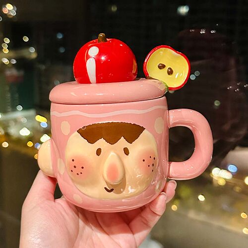 可爱苹果搞怪马克杯带盖生日礼物