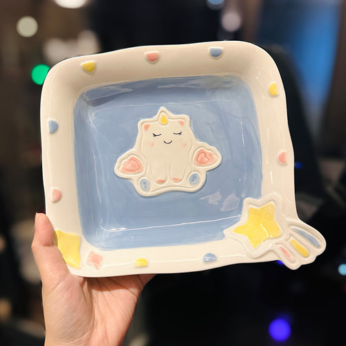 菜盘陶瓷可爱少女心浮雕方盘