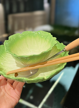 陶瓷珐琅釉下彩家用米饭碗盘子创意小众设计感小清新高档白菜餐具