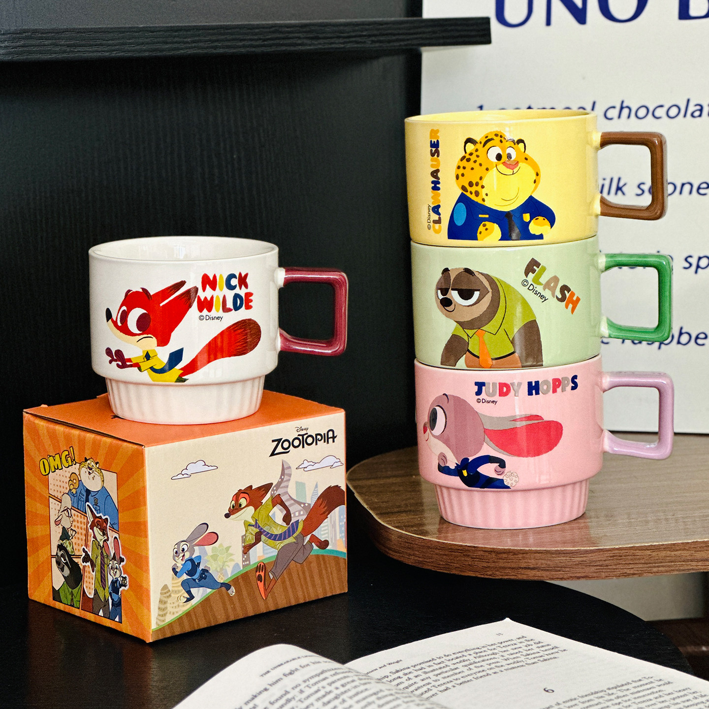 疯狂动物城联名陶瓷杯子套装可叠放收纳家用水杯实用高级感马克杯,餐饮具,马克杯,淘宝优惠券,粉丝福利购,淘宝优惠卷