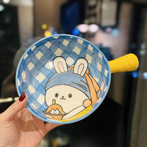 陶瓷日式风好看卡通把手碗