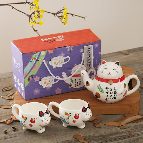 可爱卡通招财猫开业送礼茶具套装