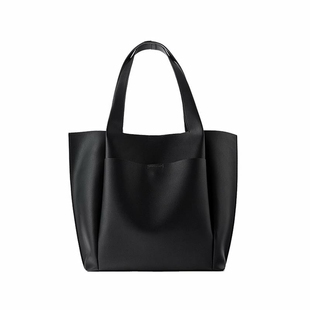 Z家新款托特包极简主义购物包黑色大容量柔软百搭单肩手提通勤包