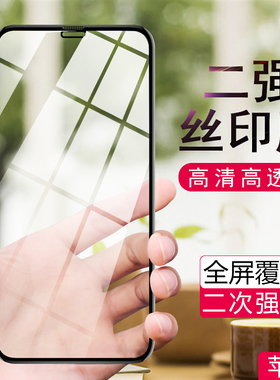 适用于苹果17 16 15PROMAX 14 13 12 11ProMax iphoneXR 7 8PLUS高清防爆二强丝印手机全屏保护钢化膜批发