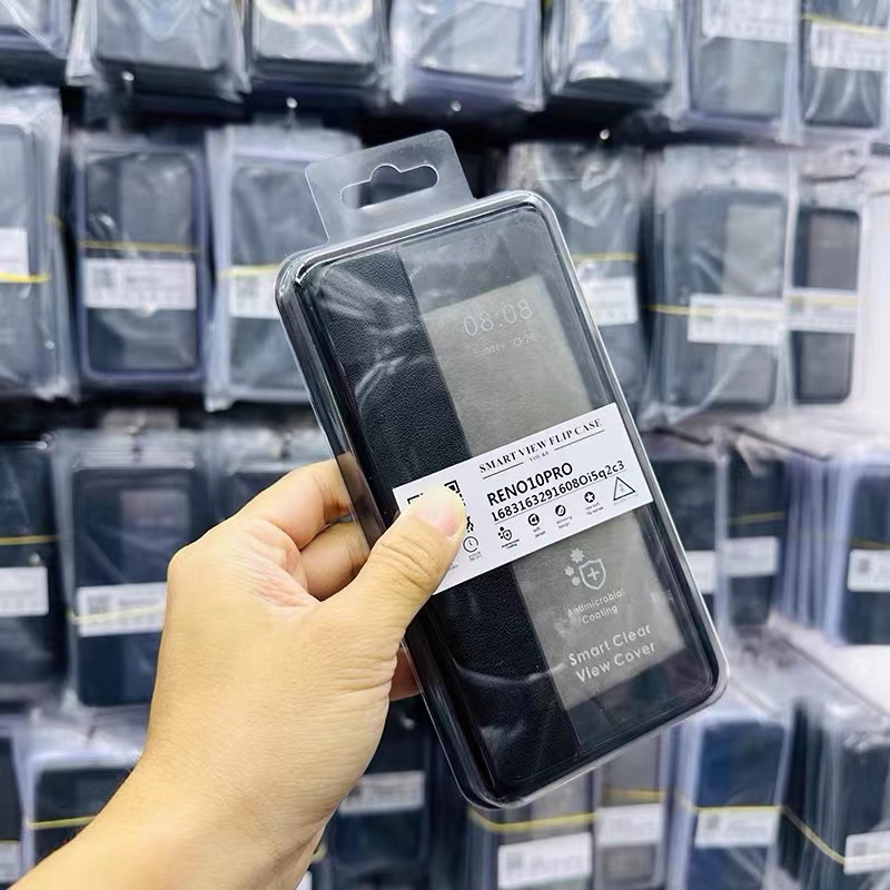 适用OPPO A2M A5PRO A3 A98 A58 A57 RENO14 13PRO FINDX8纯色商务智能休眠全包半透视窗翻盖皮套手机壳批发