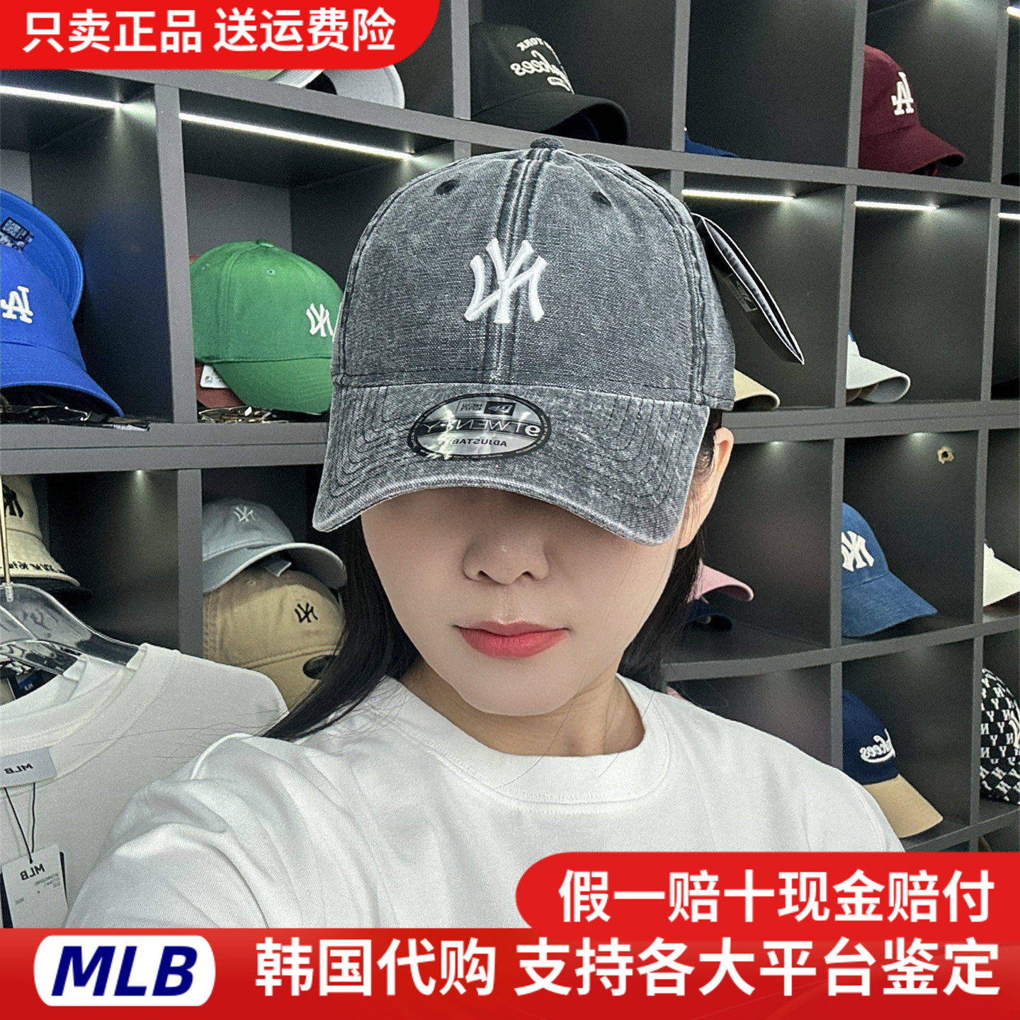 韩国New Era纽亦华940鸭舌帽炭灰小标软顶棒球帽NY透气LA男女帽夏