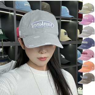 MLB帽子韩国男女情侣刺破洞休闲运动NY软顶棒球帽3ACPV106N