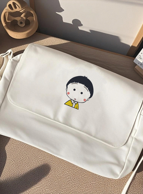 日式可爱女生帆布包学生党好物装书补课卡通单肩包二次元斜挎白色