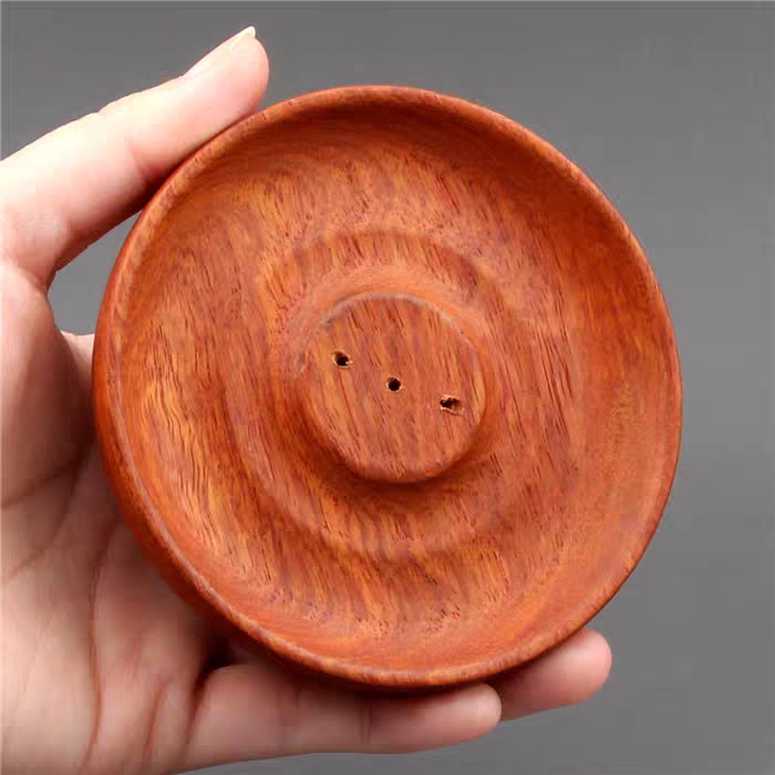 红木三孔香插简约线香炉插香盘香台香座香薰炉点香盘缅甸花梨佛具