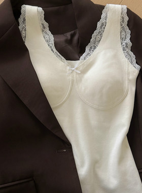 桑蚕丝保暖吊带背心女2025秋加绒加厚发热无痕自带胸垫一体内衣冬