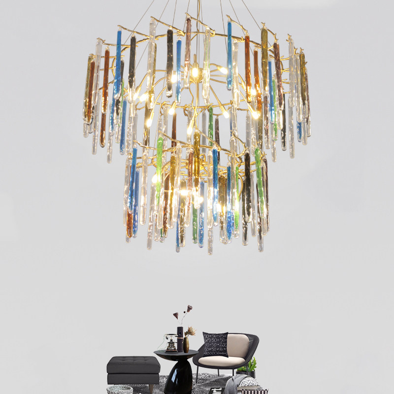 全铜美式乡村树枝轻奢水晶吊灯后现代设计师客厅餐厅水滴简约灯具