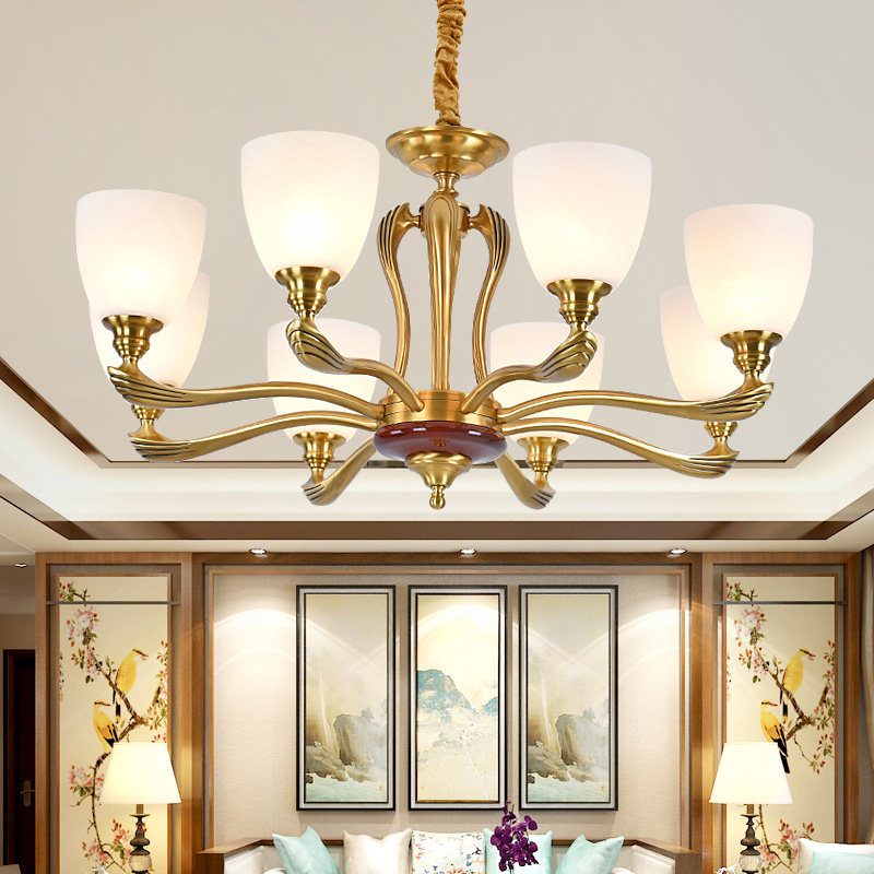 新中式古典全铜酒店工程复式楼别墅楼梯客厅餐厅红木双层大长吊灯