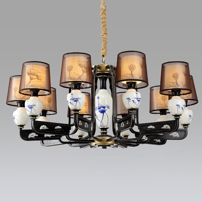 新中式禅意全铜仿古创意简约复式楼别墅陶瓷现代卧室餐客厅铜吊灯
