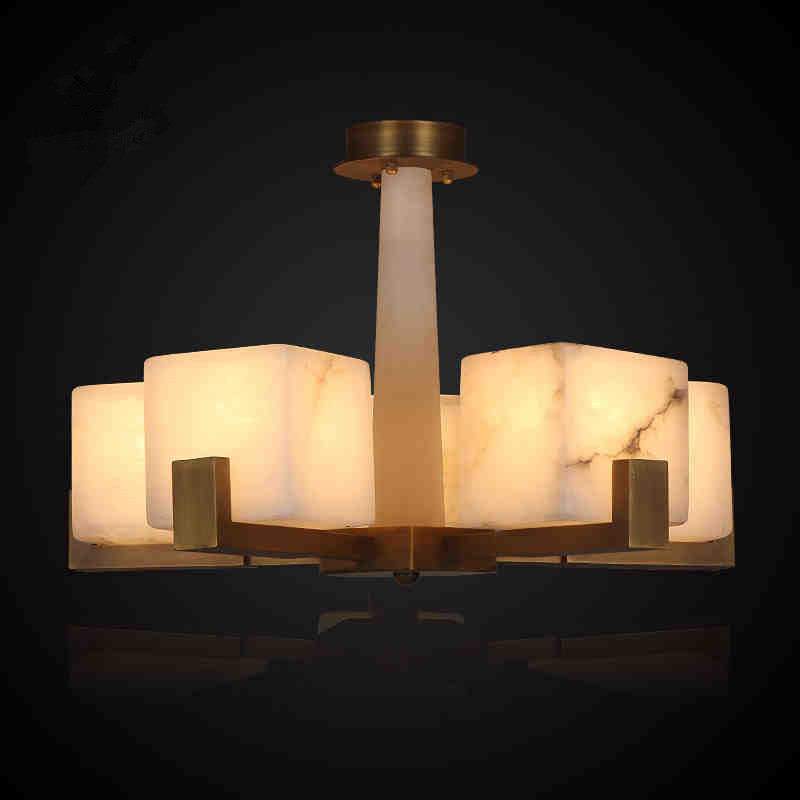 现代新中式全铜吊灯客厅灯大气云石灯具简约餐厅别墅大厅高档铜灯