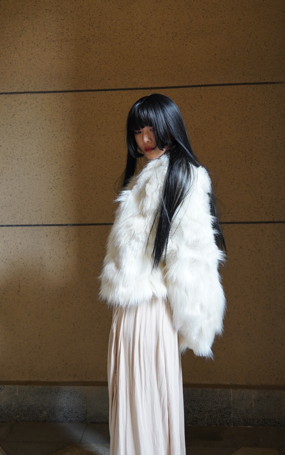 仙子狗尾巴花原创环保皮草狐狸毛米色中长外套