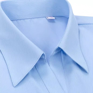 长袖 女士V领蓝色斜条纹职业衬衫 职业工装 衬衣银行工作服大码 衬衣