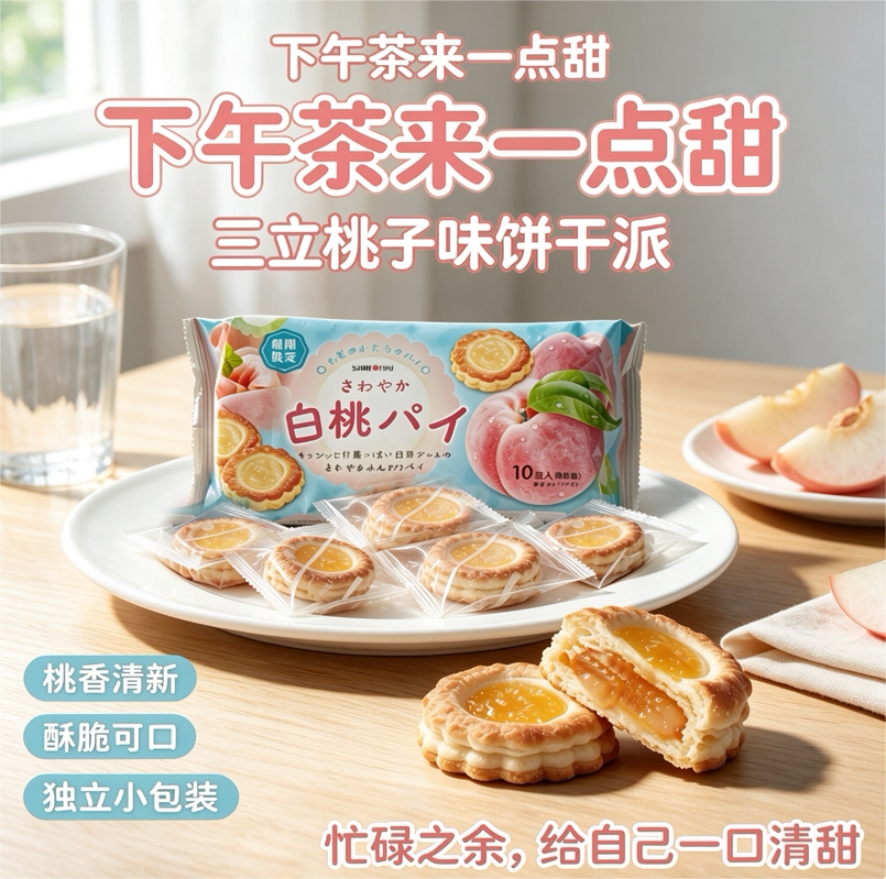 日本三立 Dasses桃子味果酱水果味曲奇酥性饼干派75g*10枚 新品