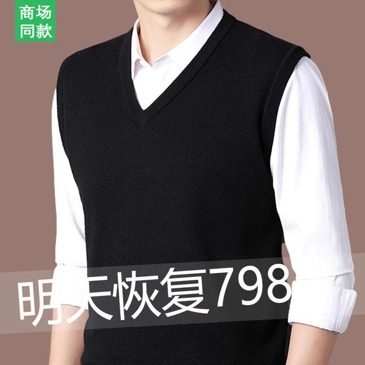 秋冬新款羊毛衫男士加厚保暖背心毛衣无袖马甲针织V领羊绒打底衫
