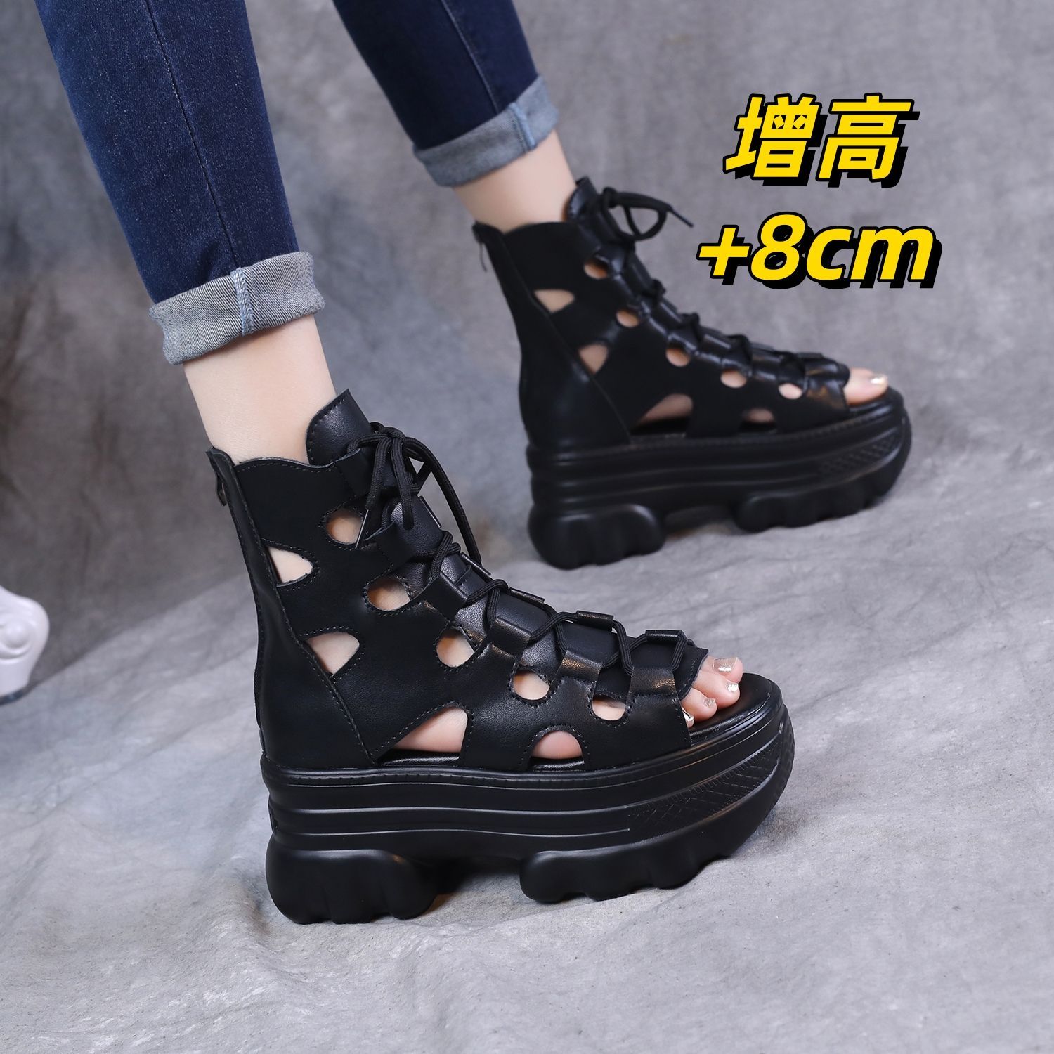 复古镂空增高8cm罗马凉鞋女新款