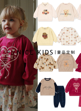 ins爆款25秋冬ks系列新款儿童女童复古风新款刺绣花休闲卫衣+卫裤