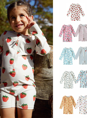 ins风2024ku新款夏季 儿童防晒长袖连体女童宝宝户外游泳衣