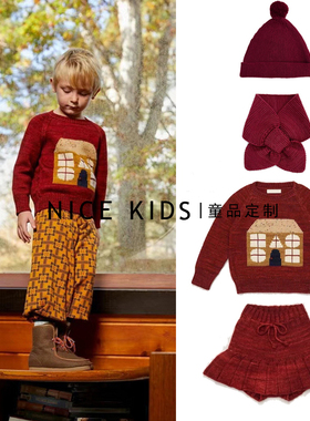 ins爆款24年MP系列圣诞节儿童针织衫房子图案毛衣长袖套头套装