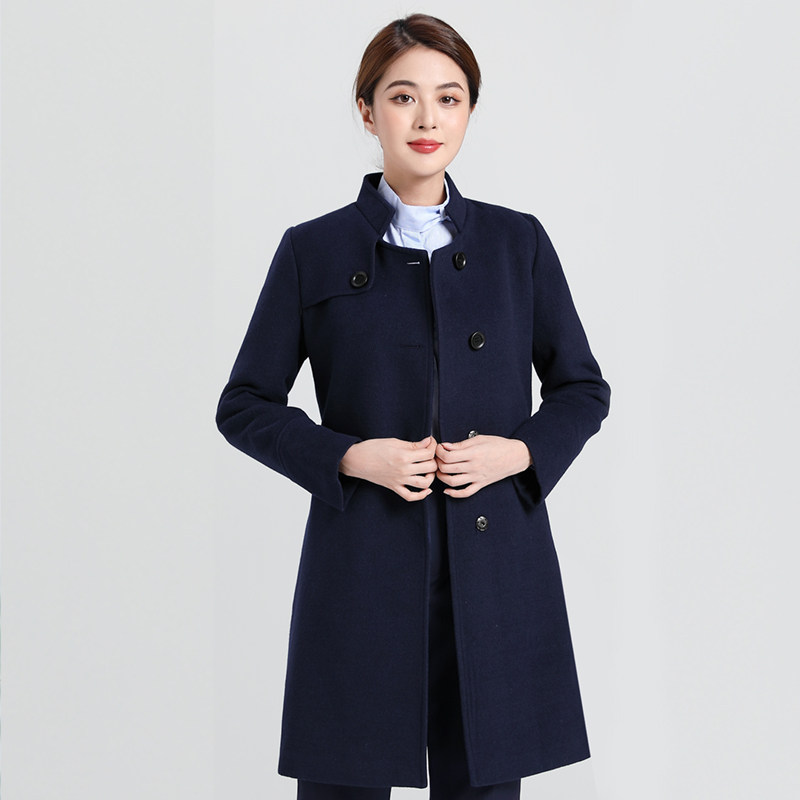 新款移动工作服女冬季中国营业厅冬装加棉职业工装制服羊毛呢外套