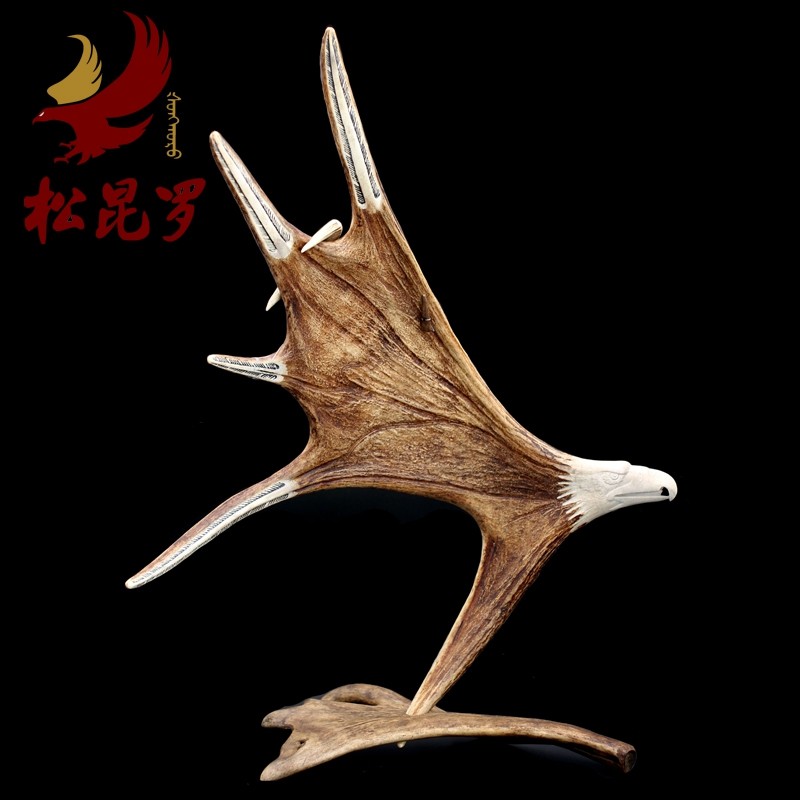 驼鹿角雕刻雄鹰海东青红酒架客厅酒吧样板房装饰摆件装饰品工艺品