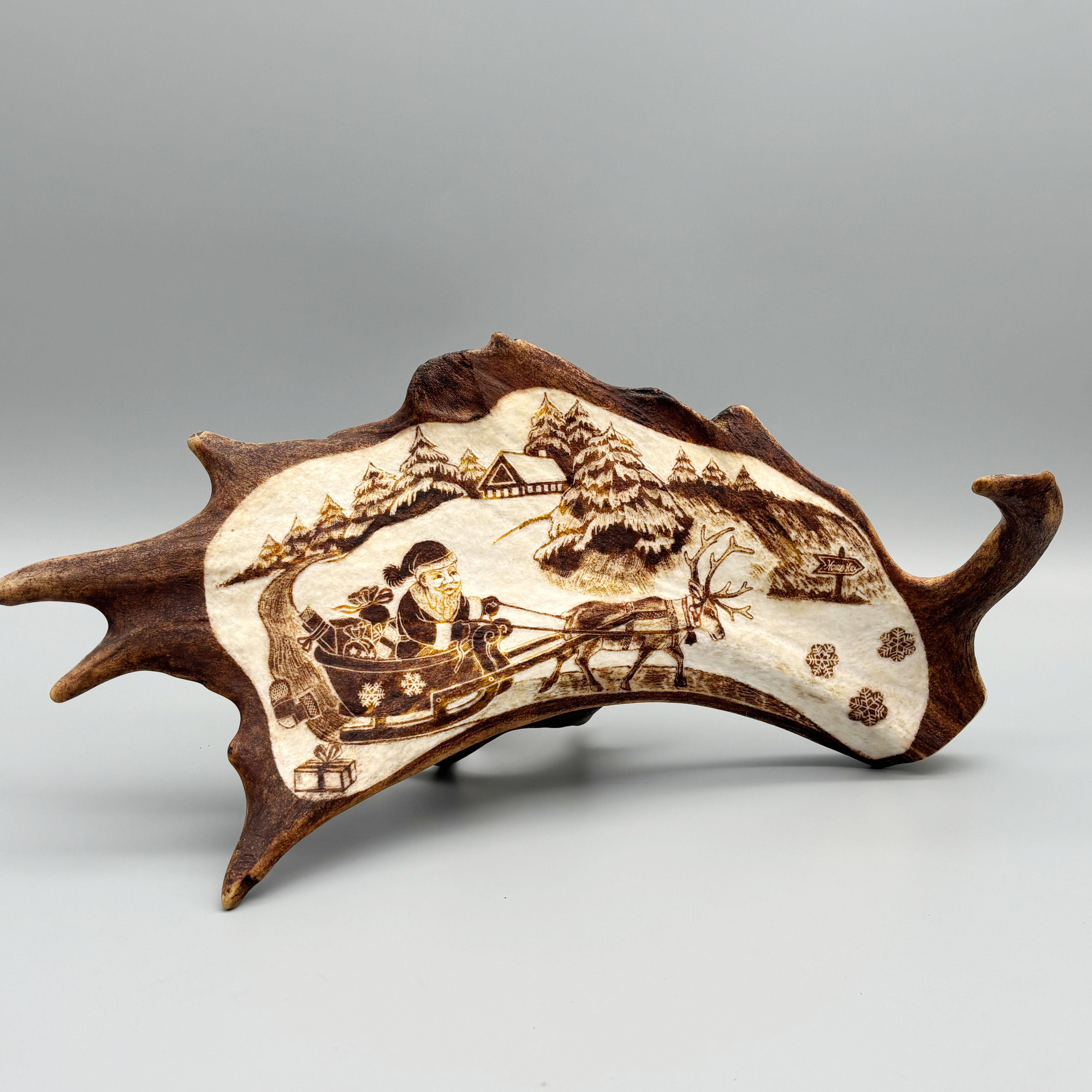 鹿角雕刻圣诞老人手工制作摆件鹿角板工艺品家居装饰品
