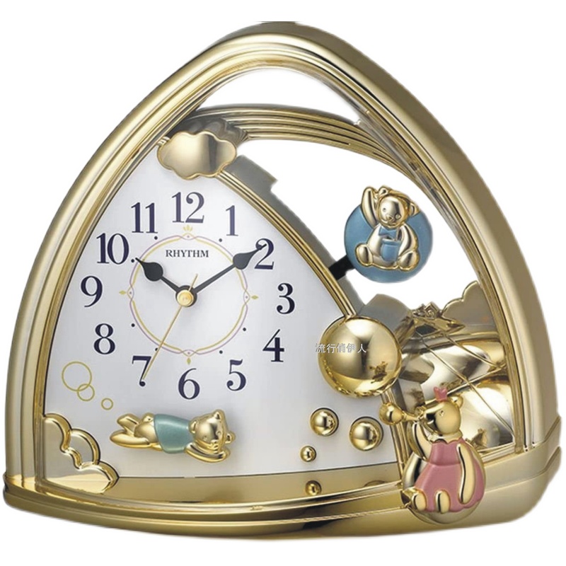 量贩时计 rhythm丽声带回旋饰金色小熊创意网红款座钟4sg762sr18