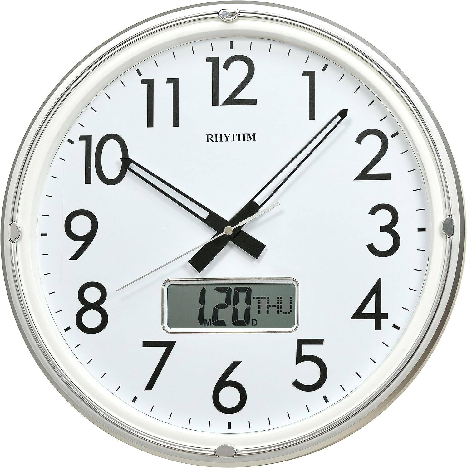 日本量贩 rhythm丽声36.5cm日历星期简约轻奢客厅挂钟cfg714nr07