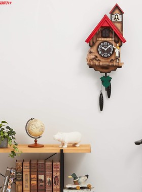 日本量贩 RHYTHM丽声65CM轻奢布谷鸟报时异形创意挂钟4MJ732RH06