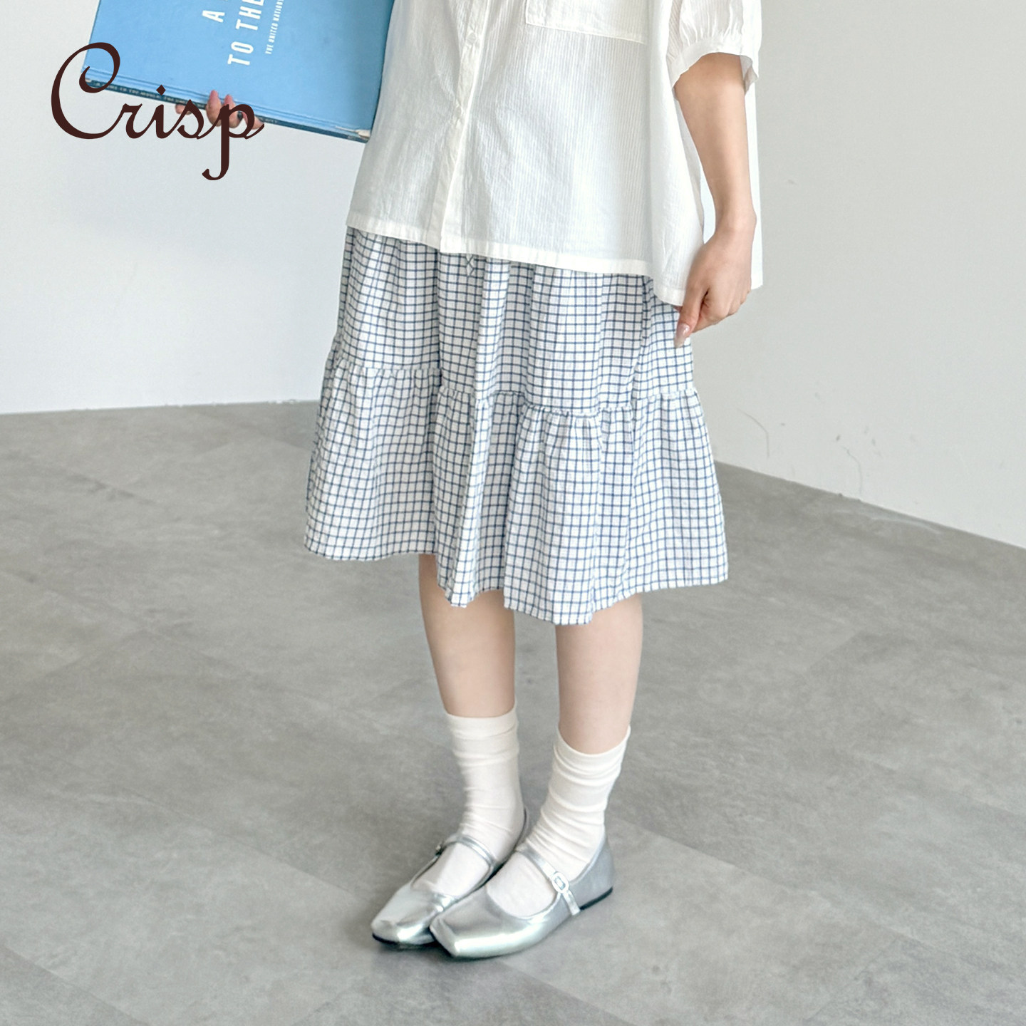 CRISP日系格子a字半身裙女薄款小个子大摆中裙短裙2026夏季新款