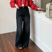 CRISP日系穿搭水洗毛边微喇牛仔裤 新款 女宽松巨好看裤 子2025秋季