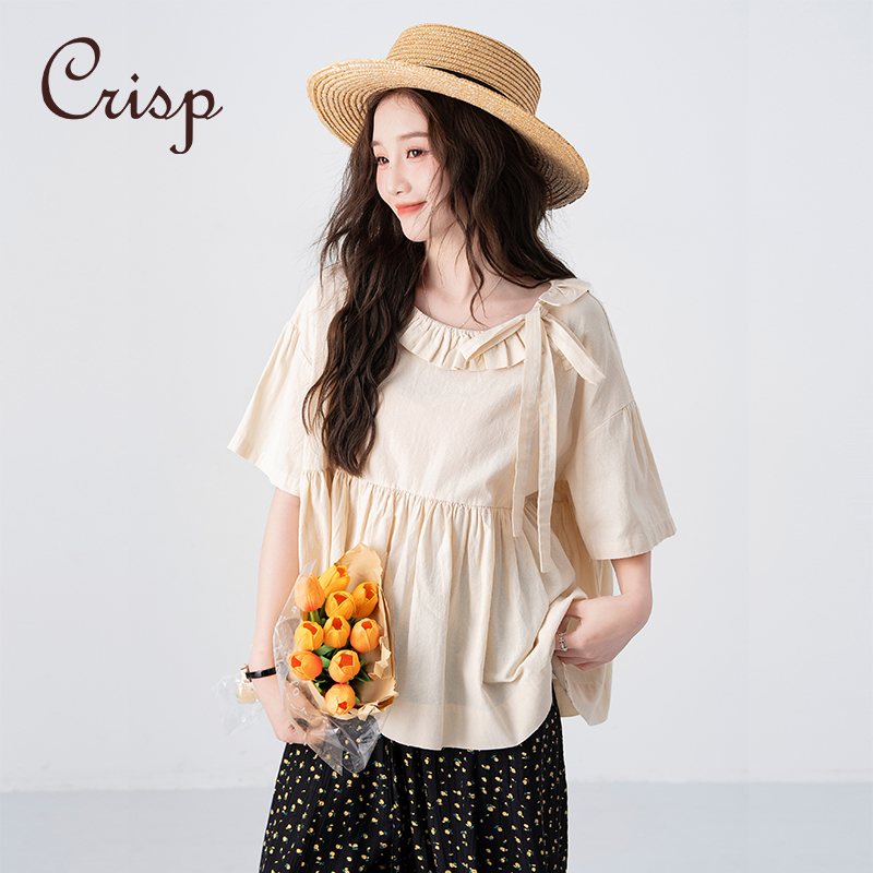 CRISP日系穿搭翻领短袖娃娃衫