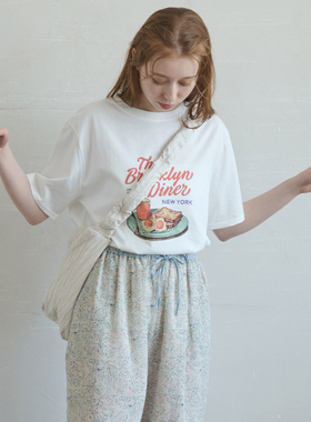 CRISP日系穿搭印花短袖T恤女基础款通勤漂亮小上衣2025夏季新款