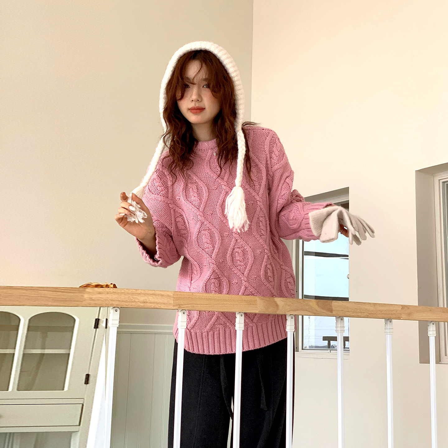 CRISP日系穿搭菱格绞花粉色针织衫内搭女超好看上衣2025冬季新款,女装/女士精品,毛针织衫,淘宝优惠券,粉丝福利购,淘宝优惠卷