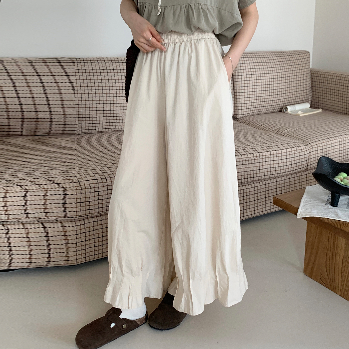 CRISP日系穿搭文艺阔腿裤女宽松慵懒风微喇裤脚裤子2025夏季新款